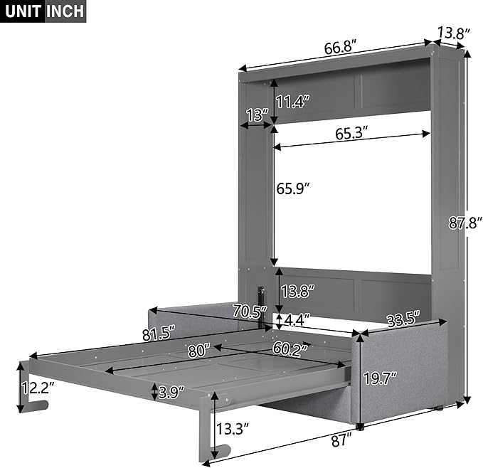 Queen Size Murphy Bed Wall Bed with Cushion