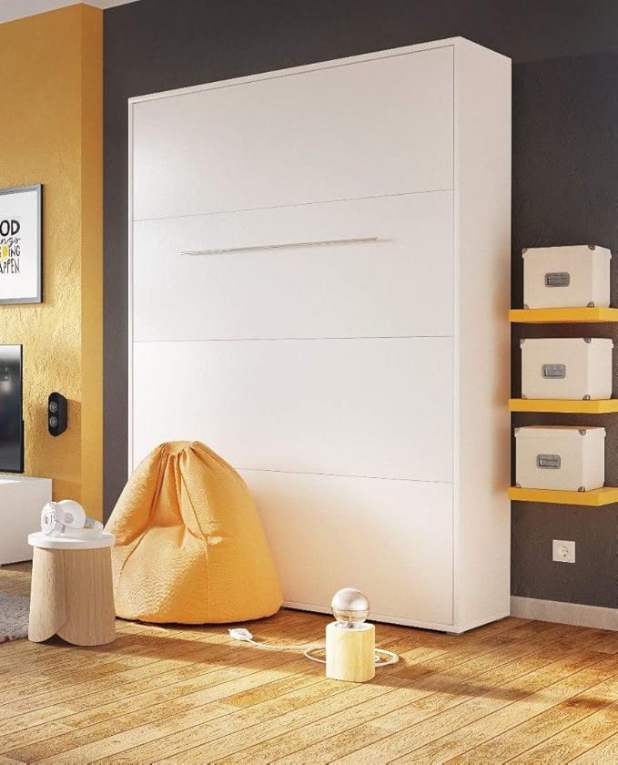 Vertical Fold Away Pull Out Murphy Bed in White Matt